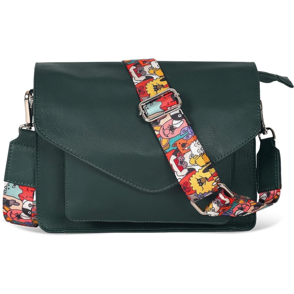 〽️Women Green Ndm Leather Flapover Crossbody Handbag Adjustable Strap Tote/Bag